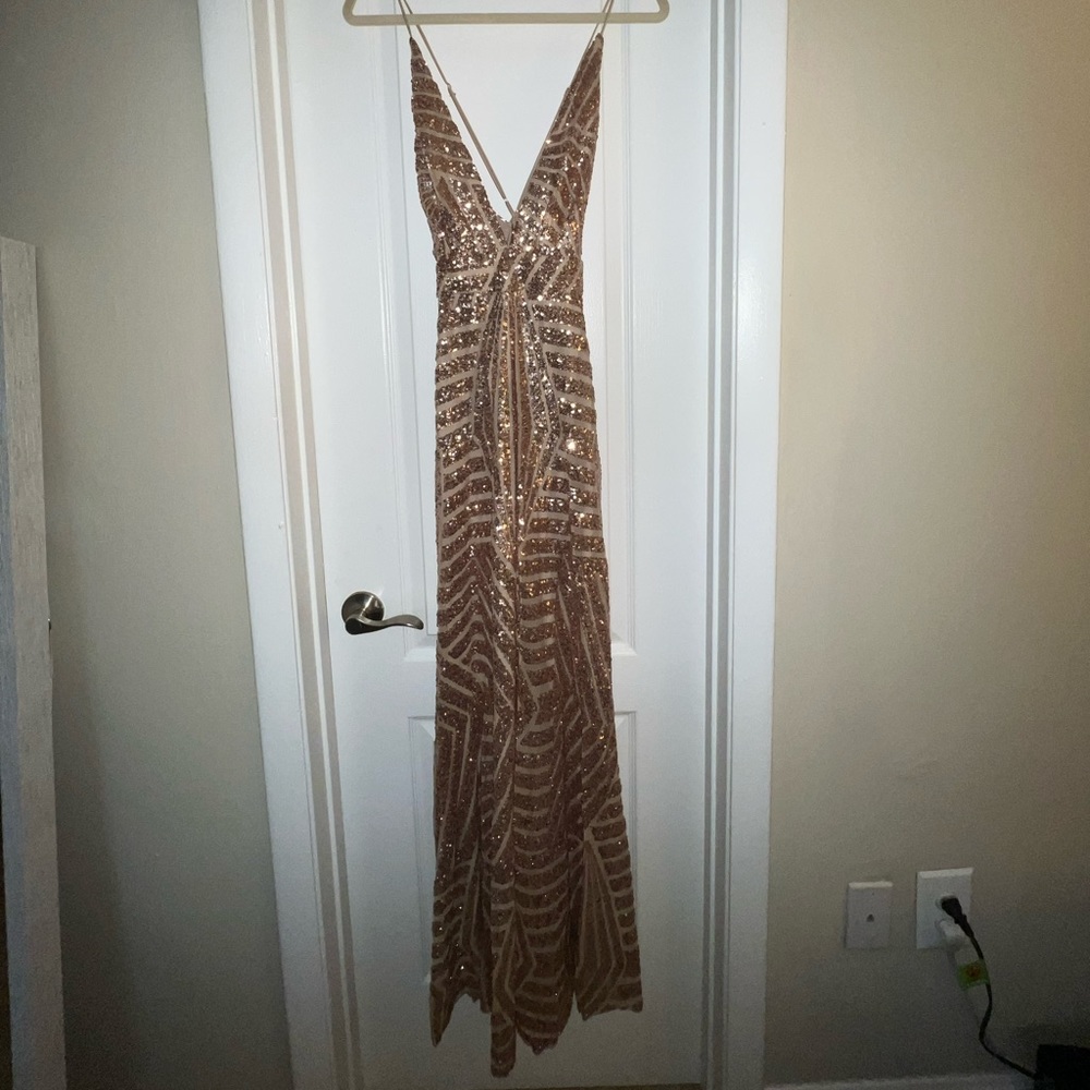 Gold Shimmer Strappy Evening Gown/Prom Dress/Formal Dress